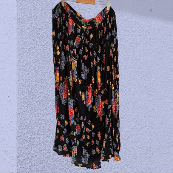 Vintage 90s broomstick skirt crepe maxi floral print - Picture 4 of 7